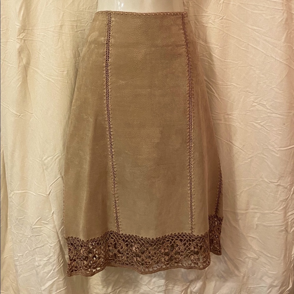 Brown/Beige Suede and Crochet Skirt
